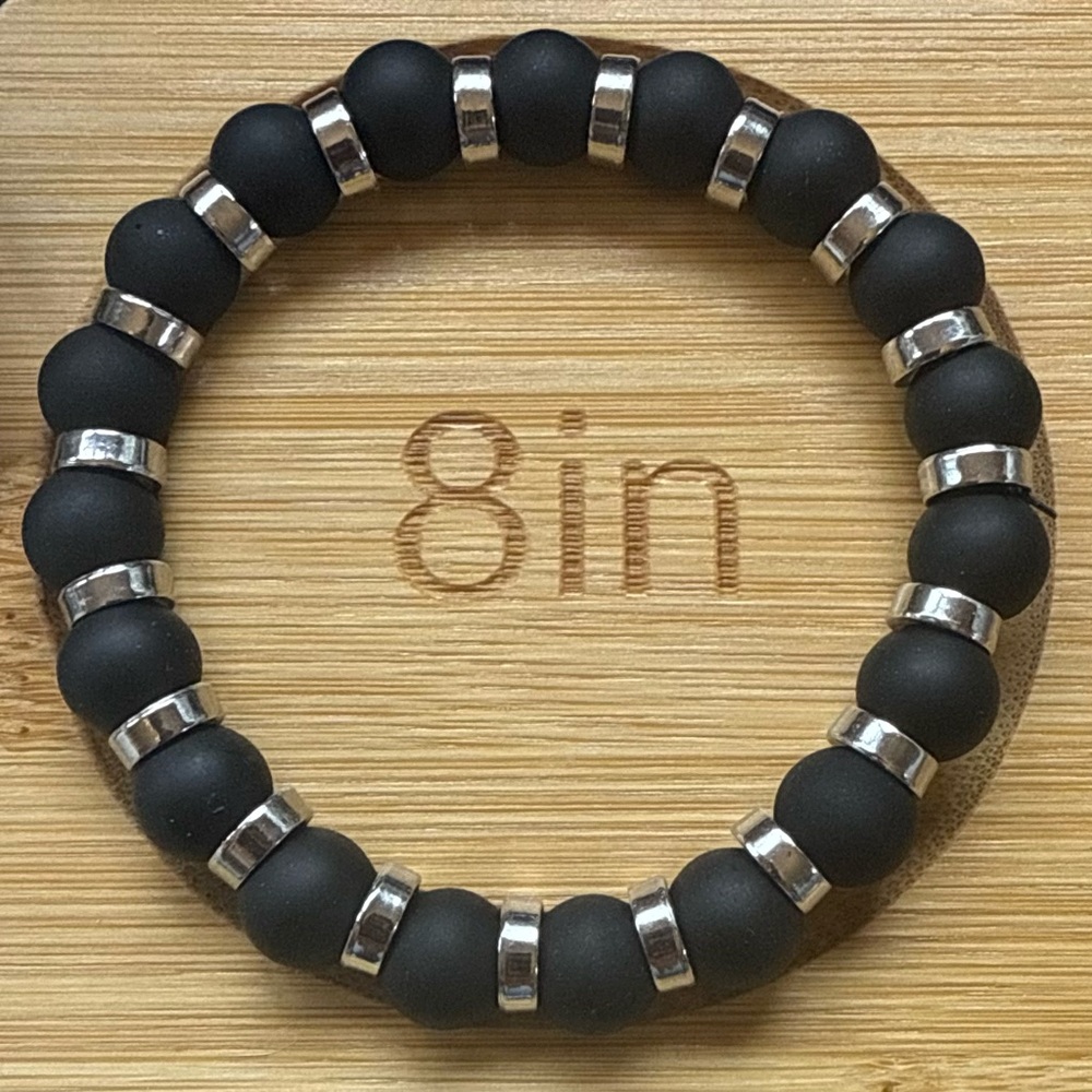 Black and Silver Beaded Stretch Bracelet